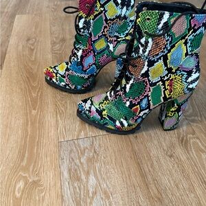 Liliana Multicolor Snakeskin Lace-Up Boots